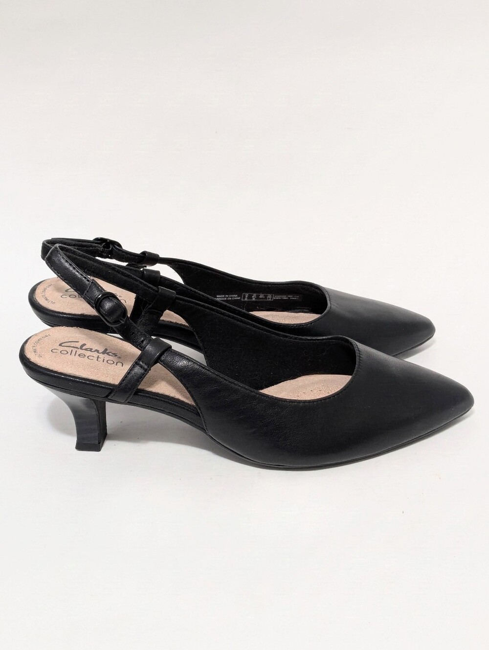 Clarks Kepley Lane Black Leather Pointed Slingback Kitten Heel Size 8.5 M